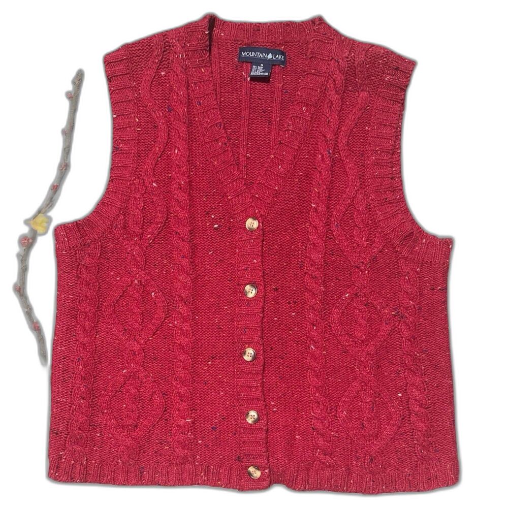 Mountain Lake Red Cable Knit Sweater Vest Women’s M Wool Blend Vintage